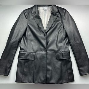Evereve Perry St Vegan Blazer Womens XS Black Faux Leather Single Button Pockets